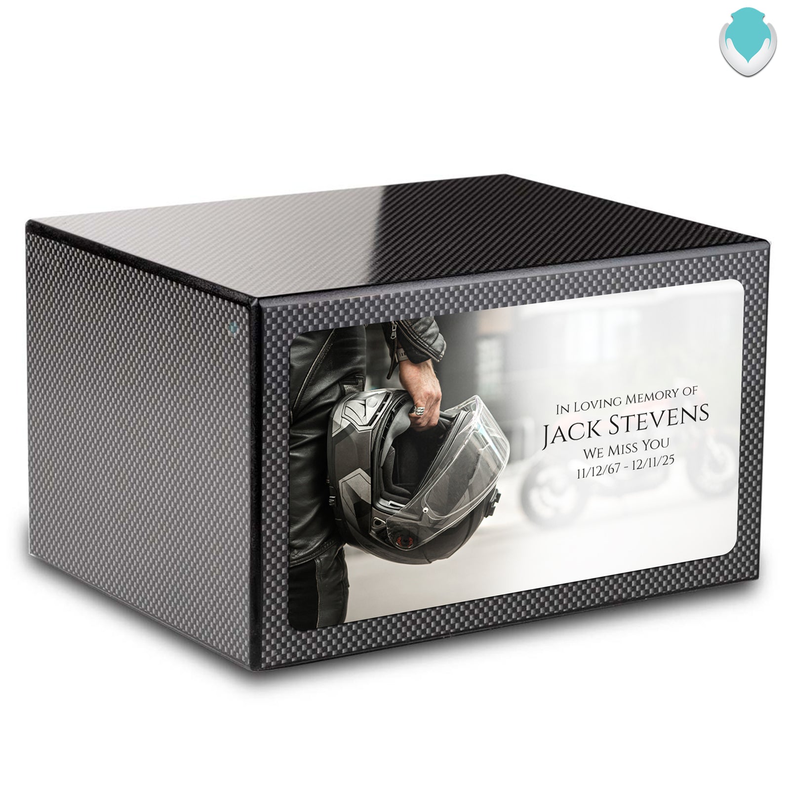 Custom Printed Heritage Carbon Fiber Motorcycle Helmet Wood Box Cremation Urn