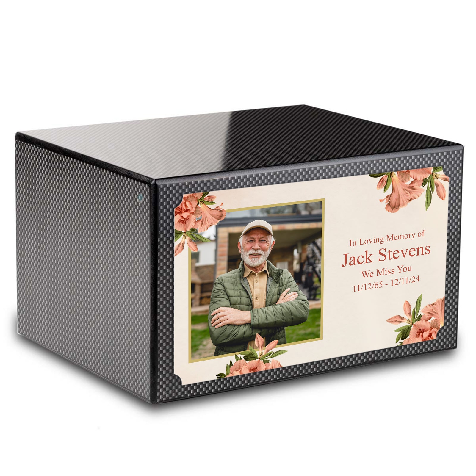 Custom Printed Heritage Carbon Fiber Azalea Flower Wood Box Cremation Urn