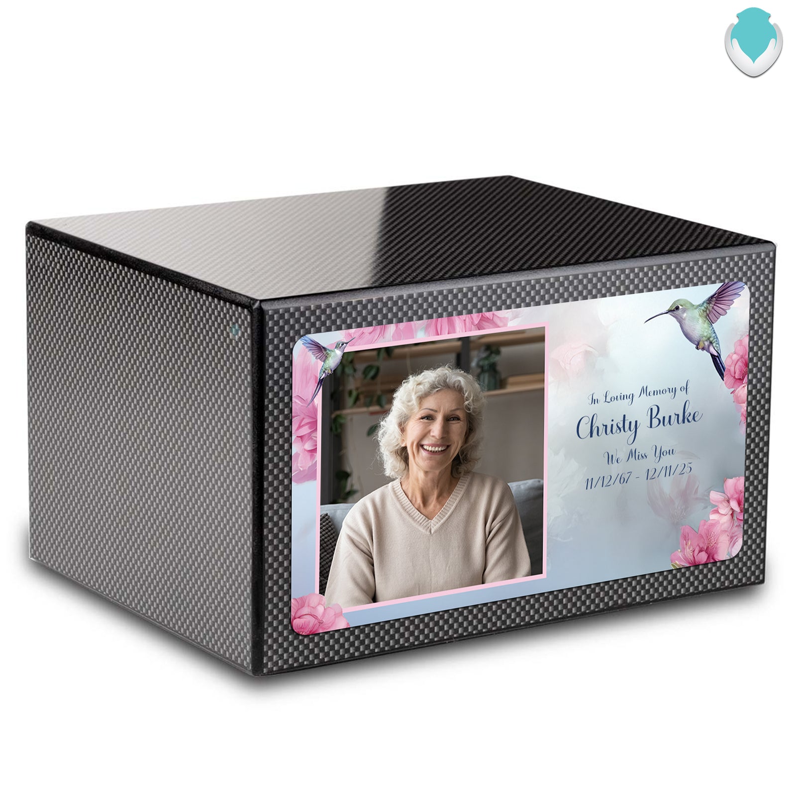 Custom Printed Heritage Carbon Fiber Photo Hummingbird Wood Box Cremation Urn