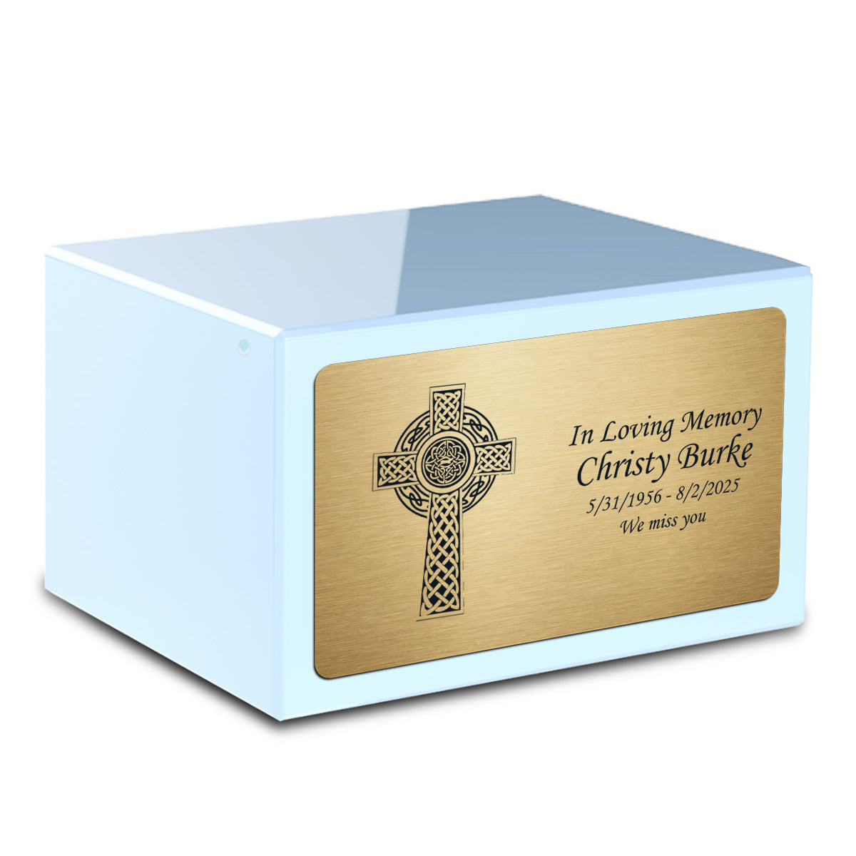 Custom Engraved Heritage Light Blue Adult Cremation Urn Memorial Box for Ashes