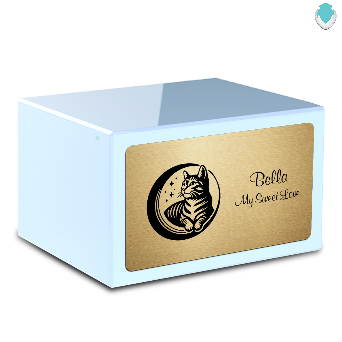 Heritage Light Blue Cute Cat Large Pet Cremation Box Urn