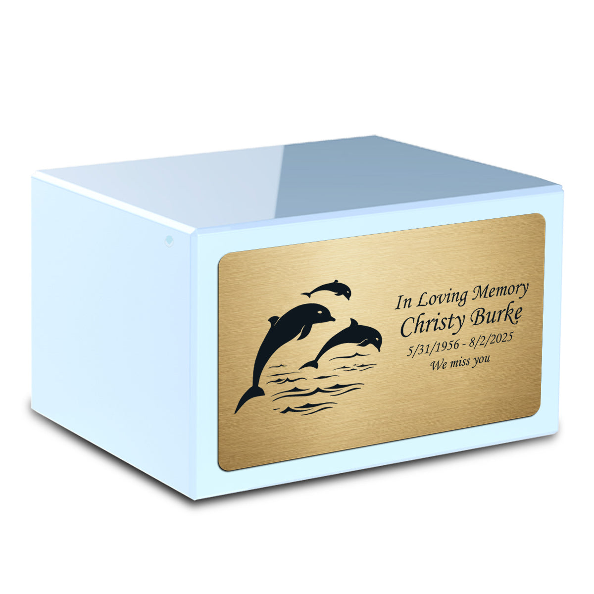 Custom Engraved Heritage Light Blue Adult Cremation Urn Memorial Box for Ashes