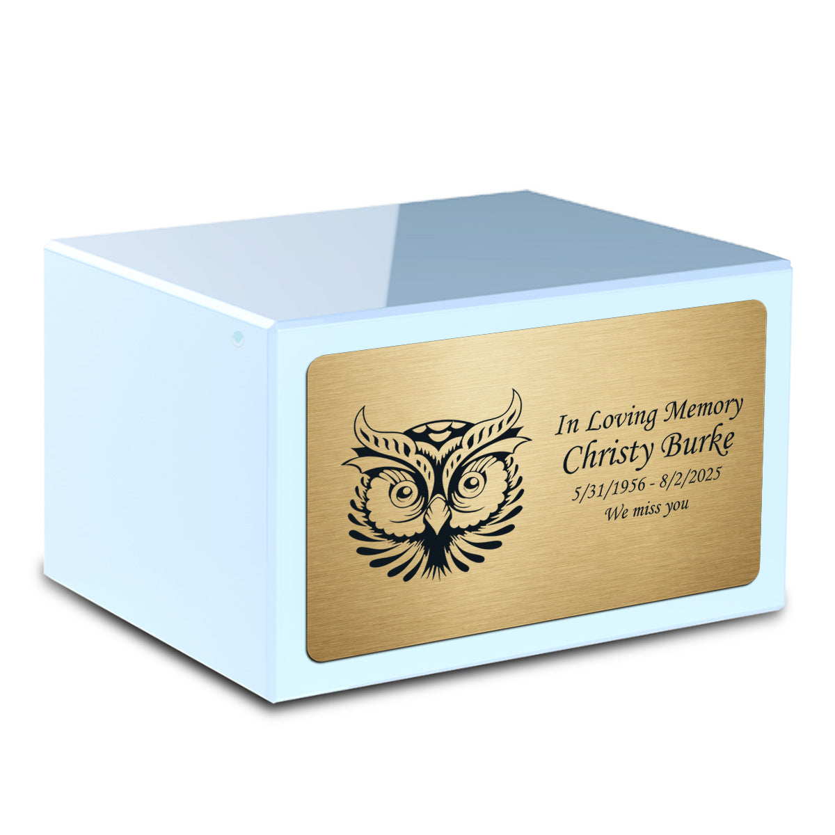 Custom Engraved Heritage Light Blue Adult Cremation Urn Memorial Box for Ashes