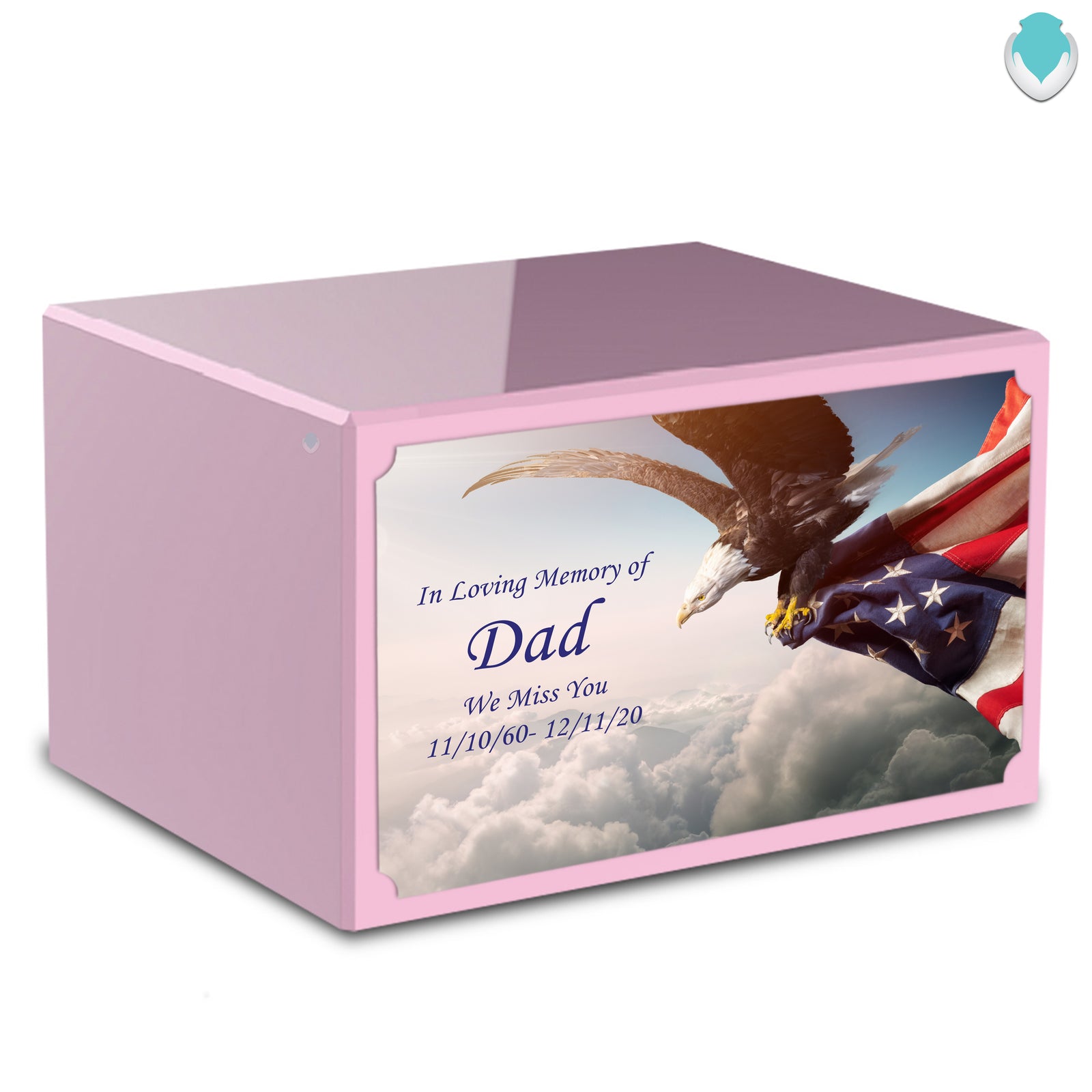 Custom Printed Heritage Light Pink American Eagle Wood Box Cremation Urn