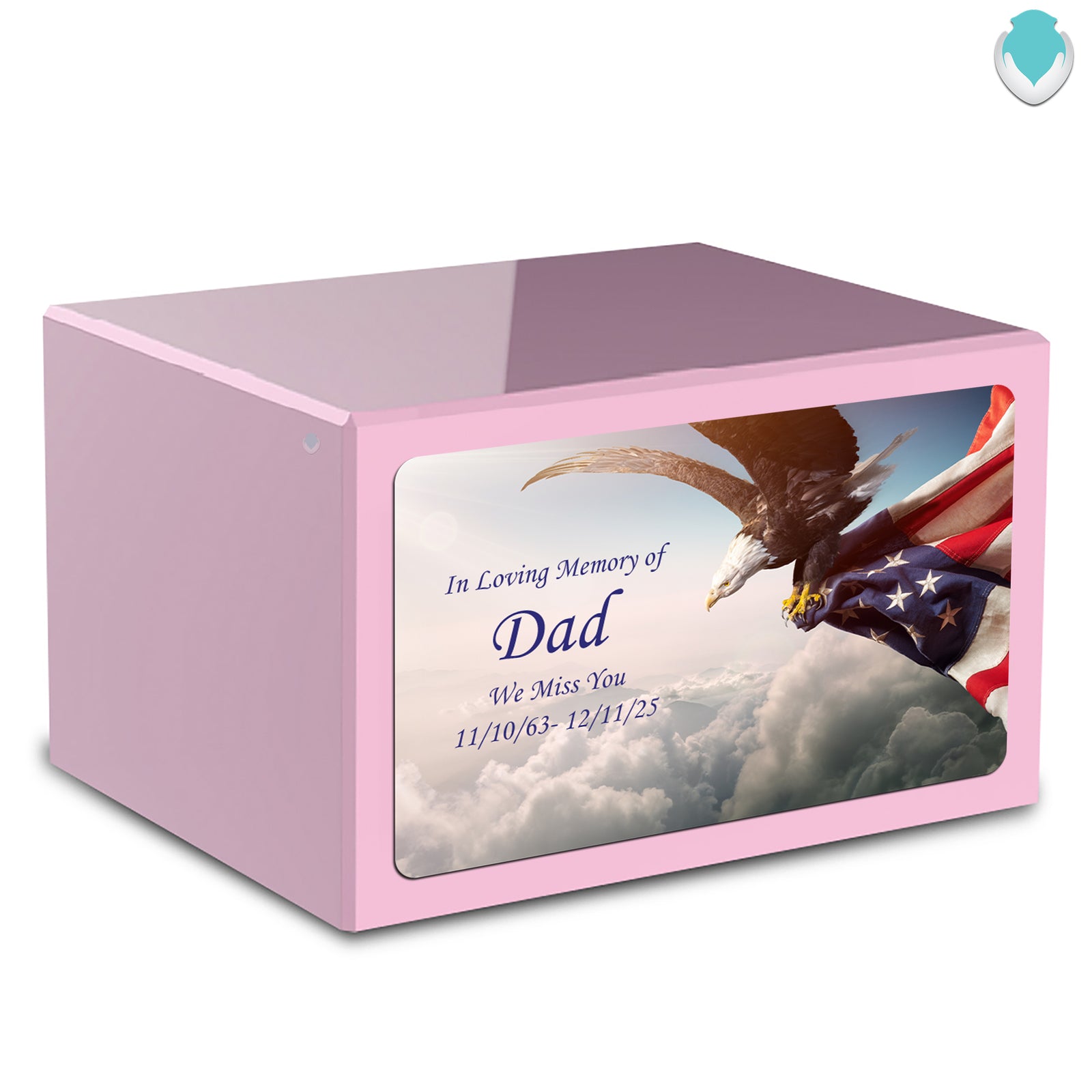 Custom Printed Heritage Light Pink American Eagle Wood Box Cremation Urn