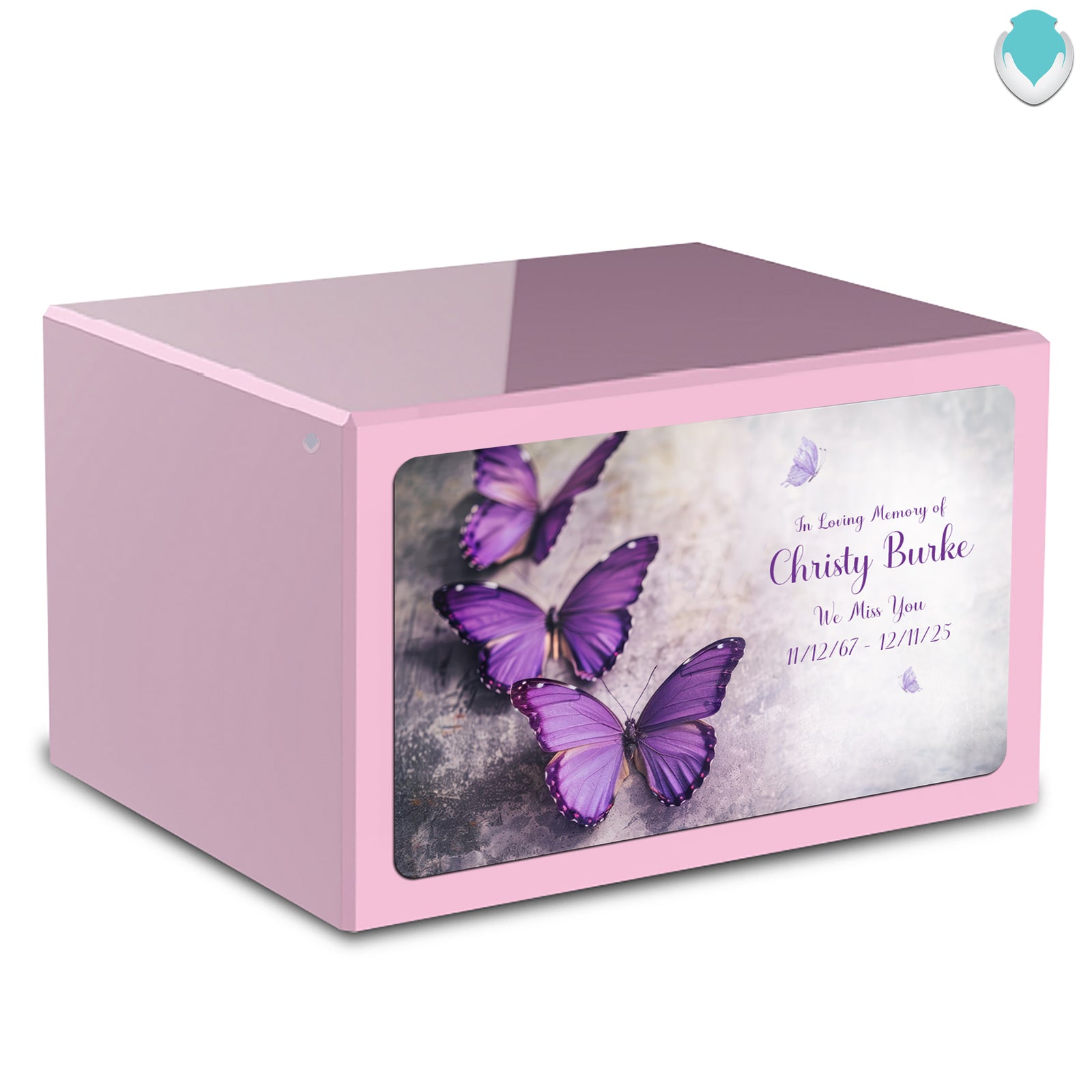 Custom Printed Heritage Light Pink Butterflies Wood Box Cremation Urn