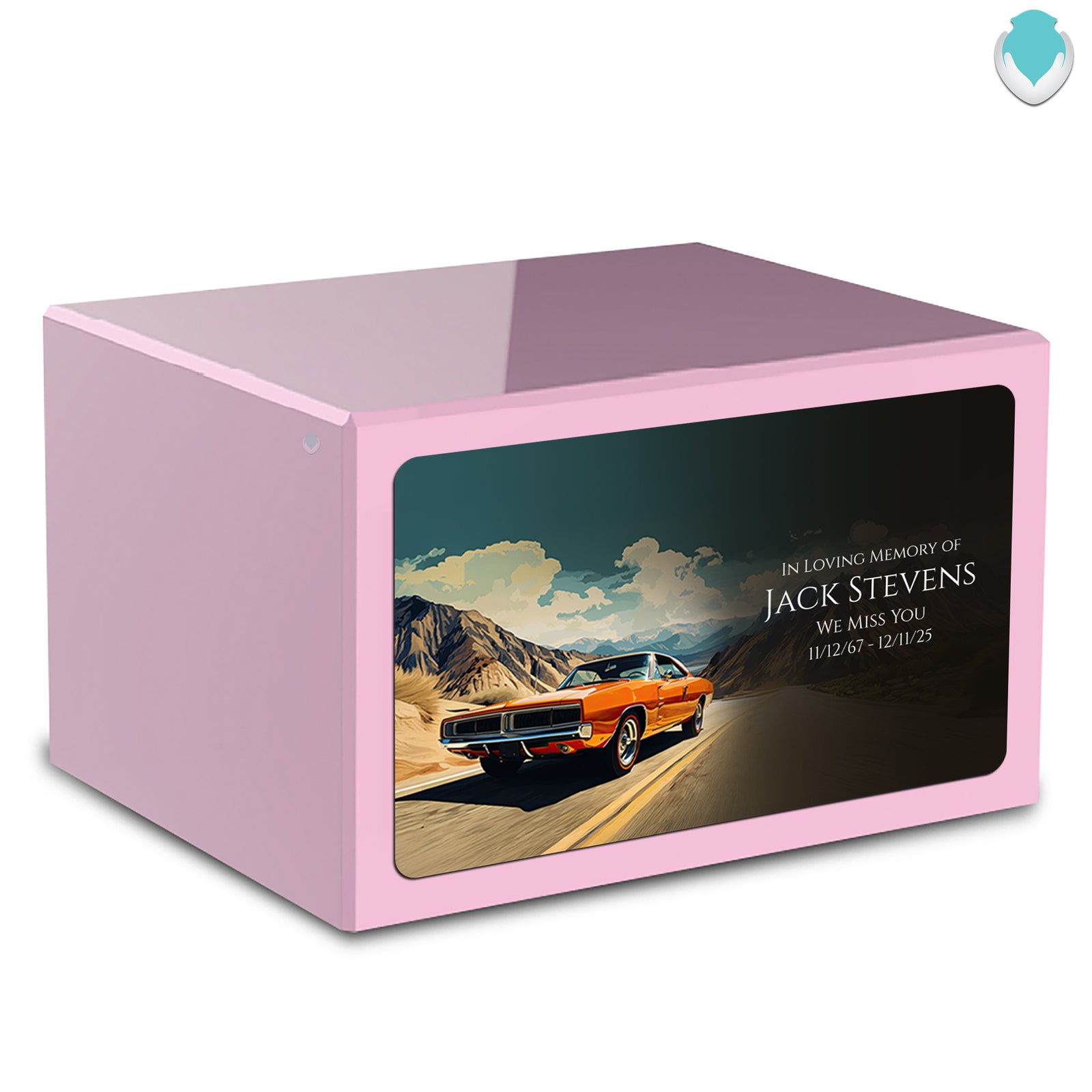Custom Printed Heritage Light Pink Classic Car Wood Box Cremation Urn