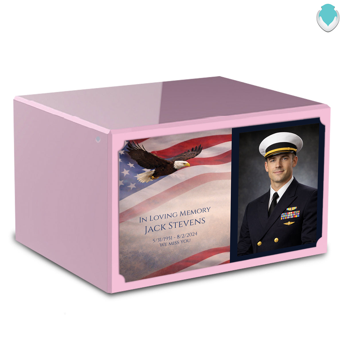 Custom Printed Heritage Light Pink Photo American Glory Wood Box Cremation Urn