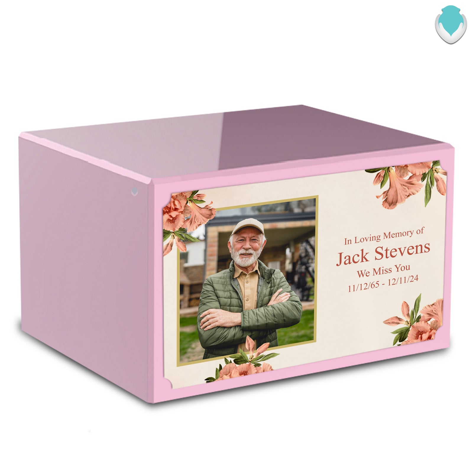 Custom Printed Heritage Light Pink Azalea Flower Wood Box Cremation Urn