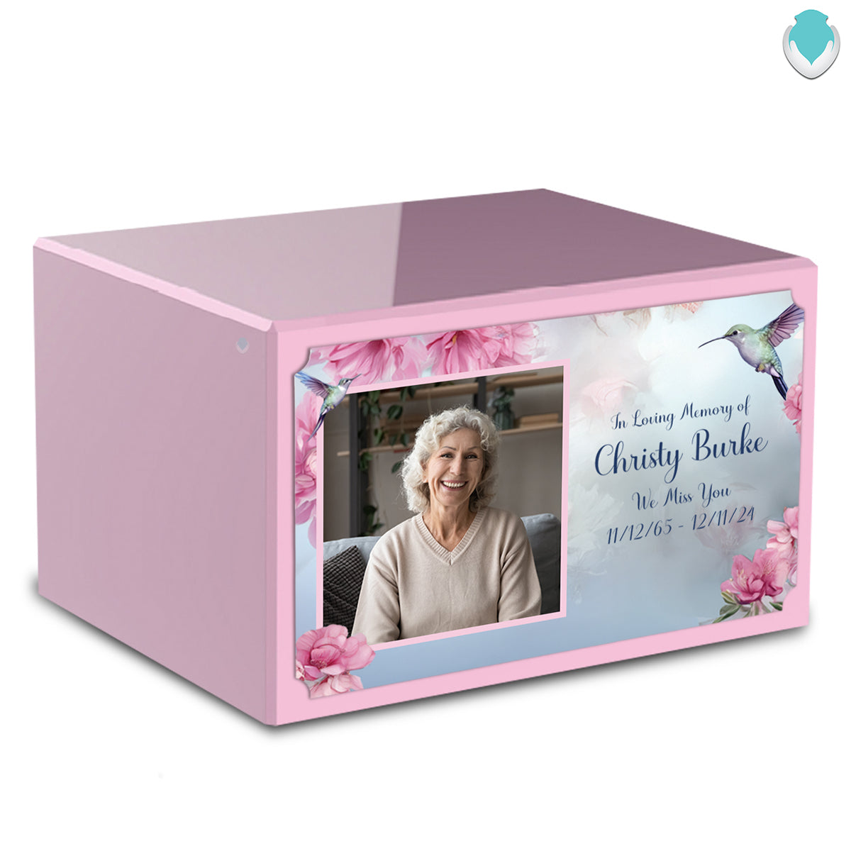 Custom Printed Heritage Light Pink Photo Hummingbird Wood Cremation Urn Box