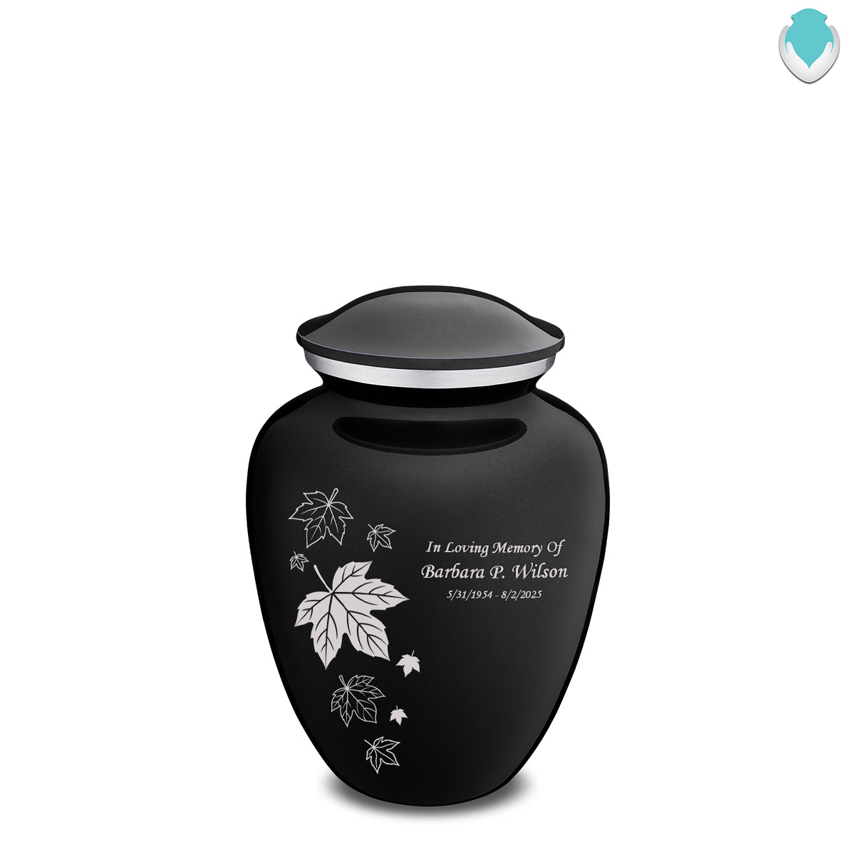 Medium Embrace Black Falling Leaves Cremation Urn