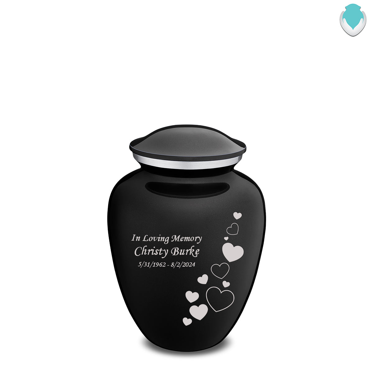 Medium Embrace Black Floating Heart Cremation Urn
