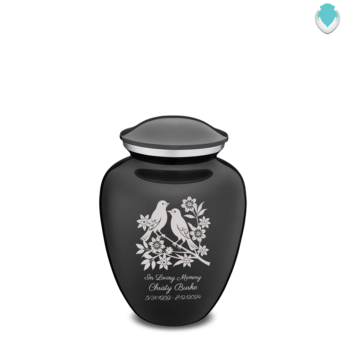Medium Embrace Charcoal Black Songbirds Cremation Urn
