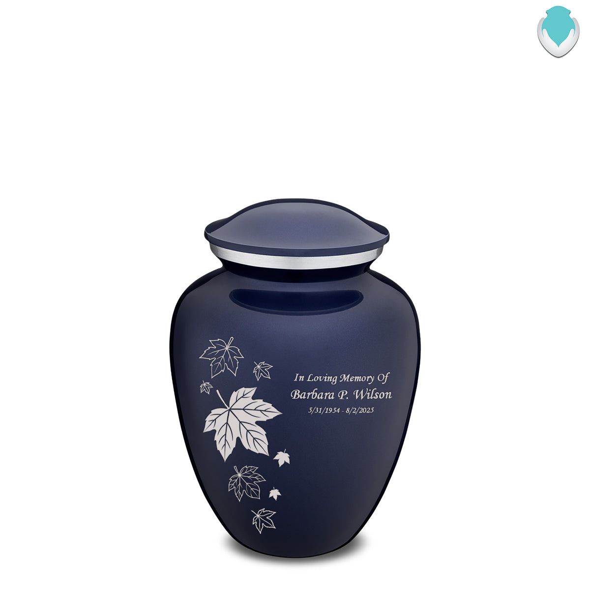 Medium Embrace Cobalt Blue Falling Leaves Cremation Urn
