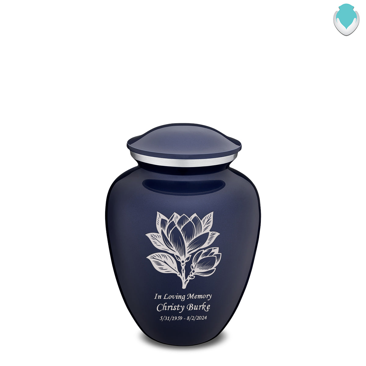 Medium Embrace Cobalt Blue Magnolia Flower Cremation Urn