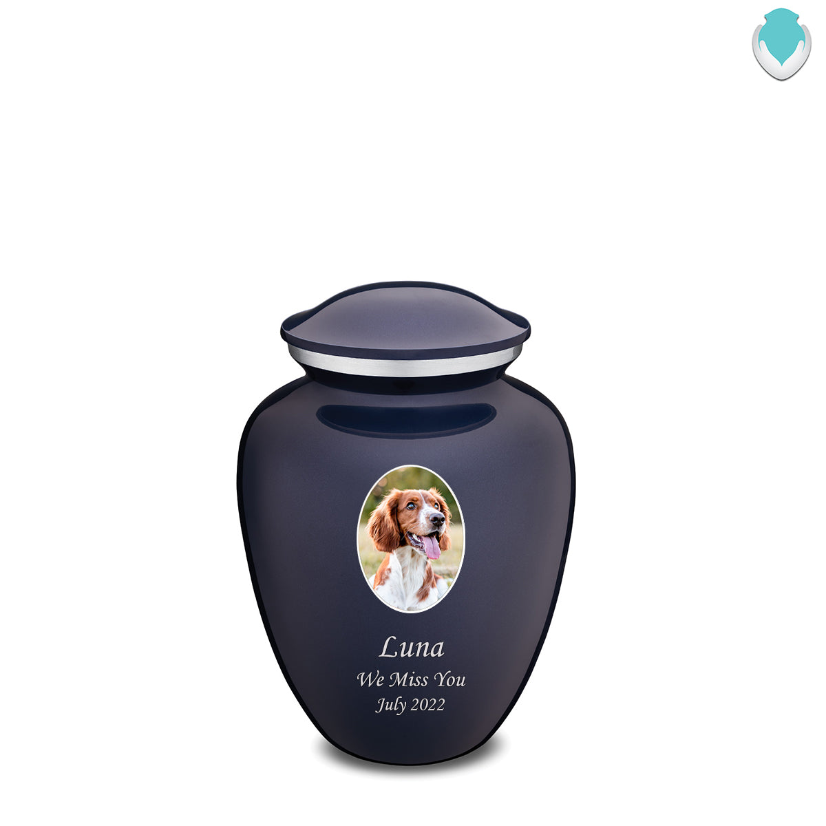 Medium Pet Embrace Cobalt Blue Portrait Cremation Urn