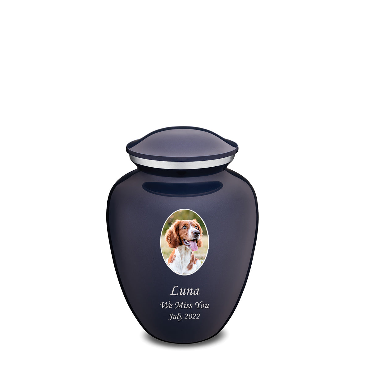 Medium Pet Embrace Cobalt Blue Portrait Cremation Urn