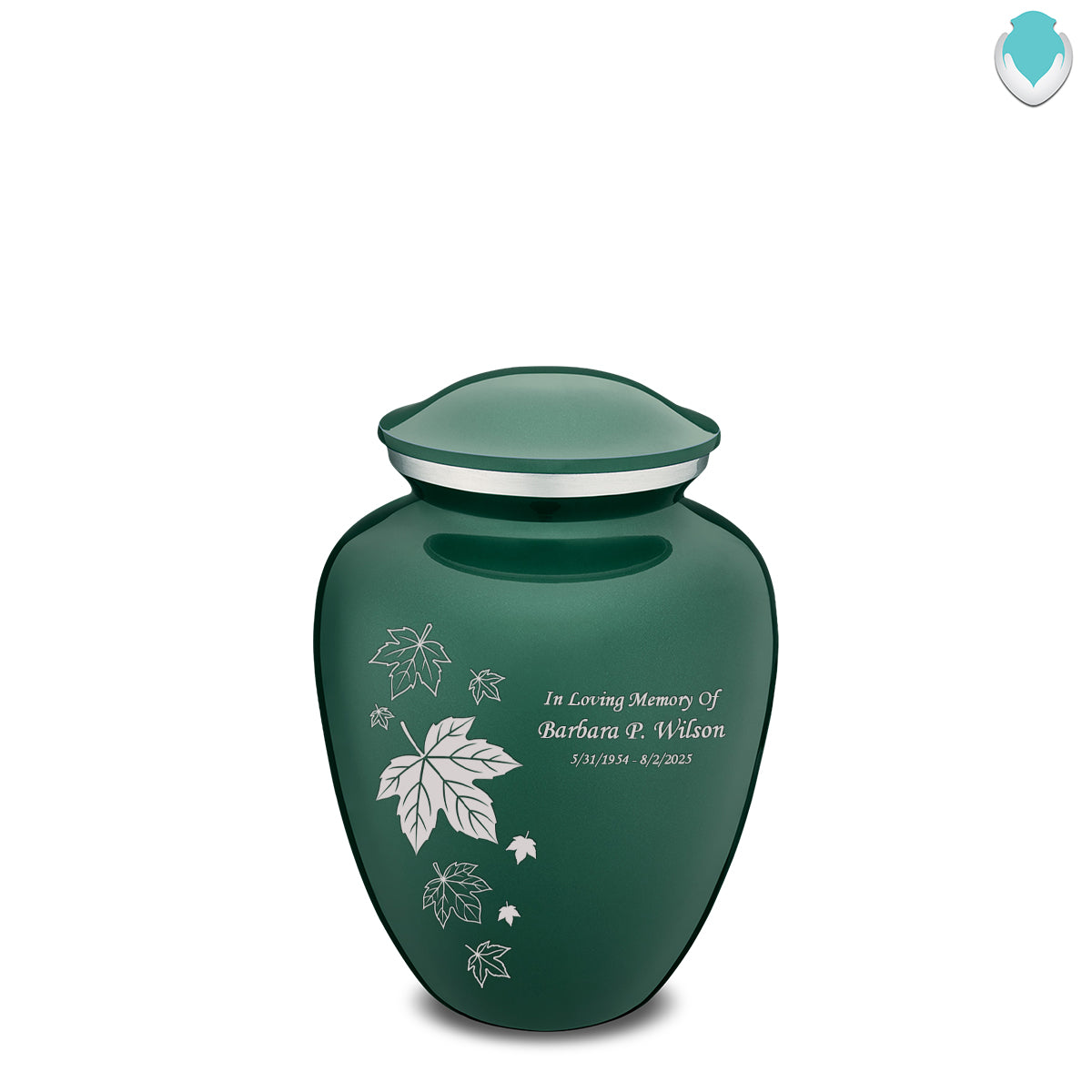 Medium Embrace Green Falling Leaves Cremation Urn