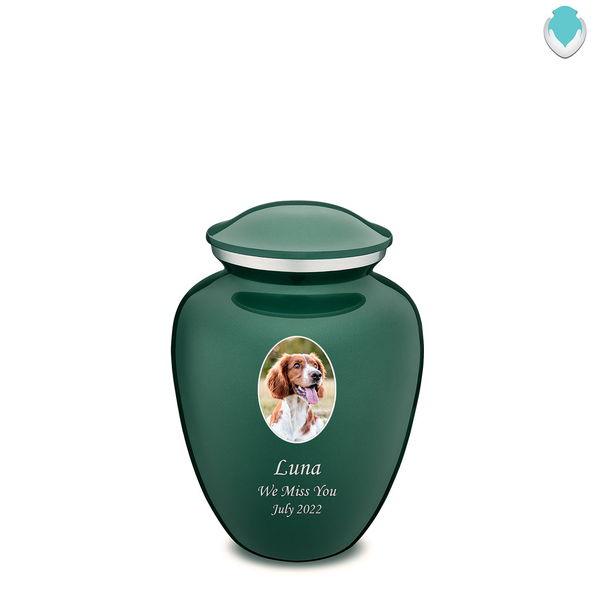 Medium Pet Embrace Green Portrait Cremation Urn