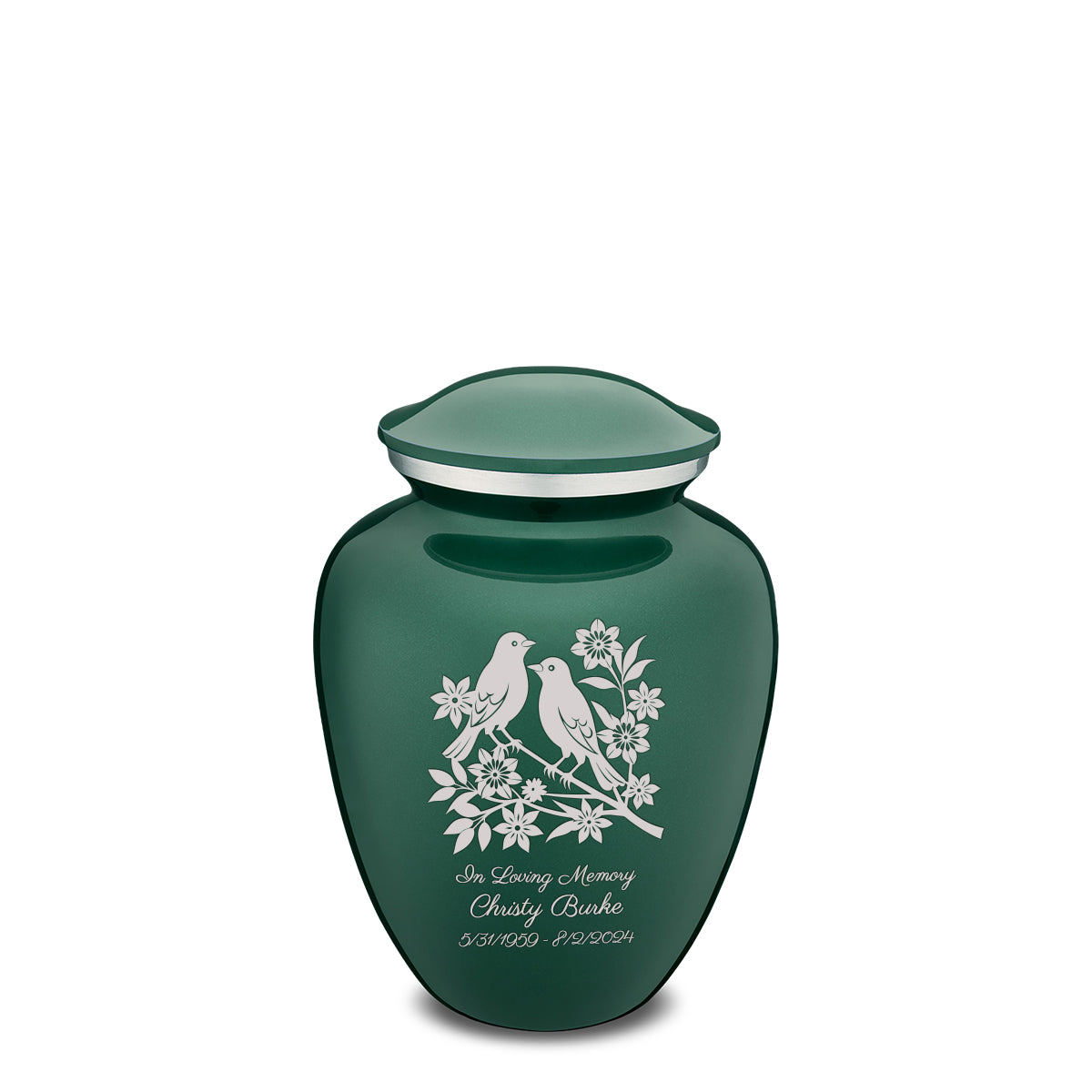 Medium Embrace Green Songbirds Cremation Urn