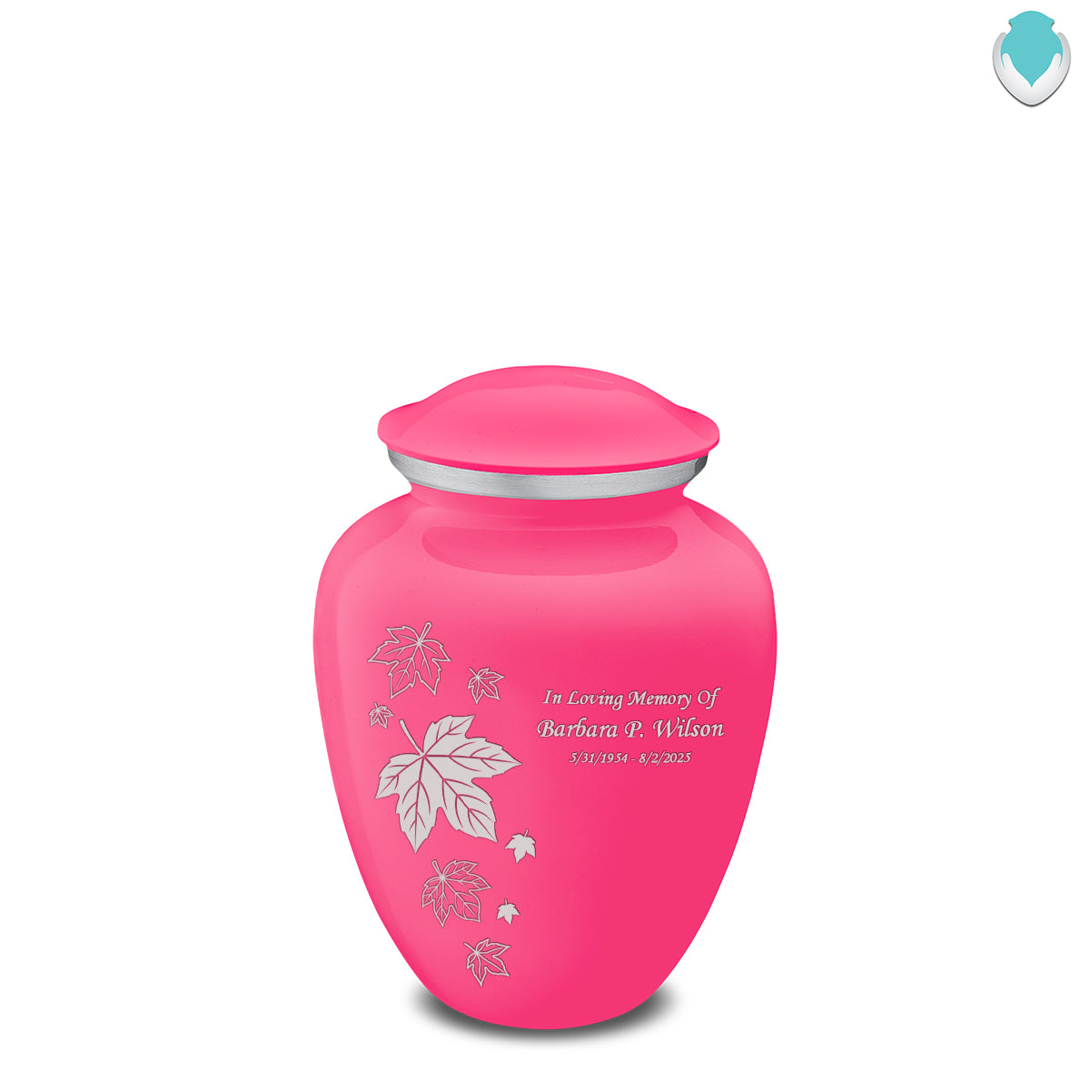 Medium Embrace Bright Pink Falling Leaves Cremation Urn