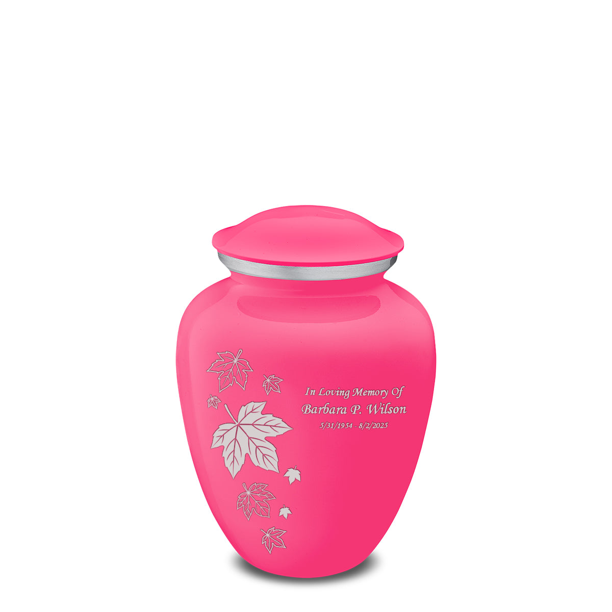 Medium Embrace Bright Pink Falling Leaves Cremation Urn