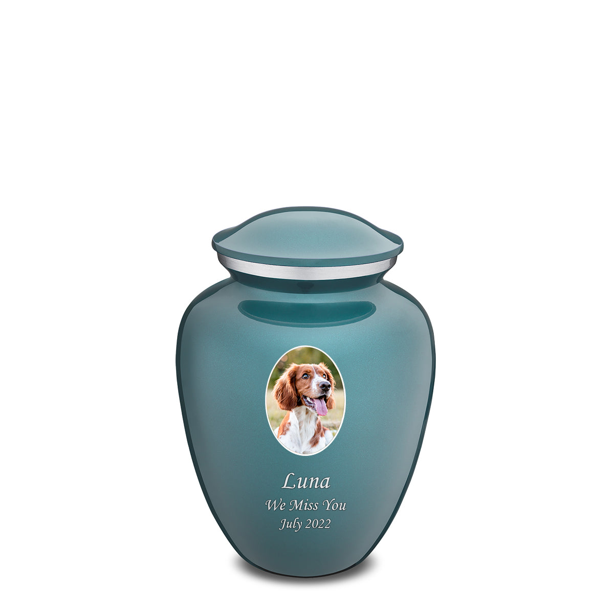Medium Pet Embrace Teal Portrait Cremation Urn