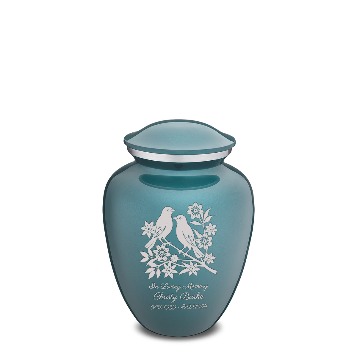 Medium Embrace Teal Songbirds Cremation Urn
