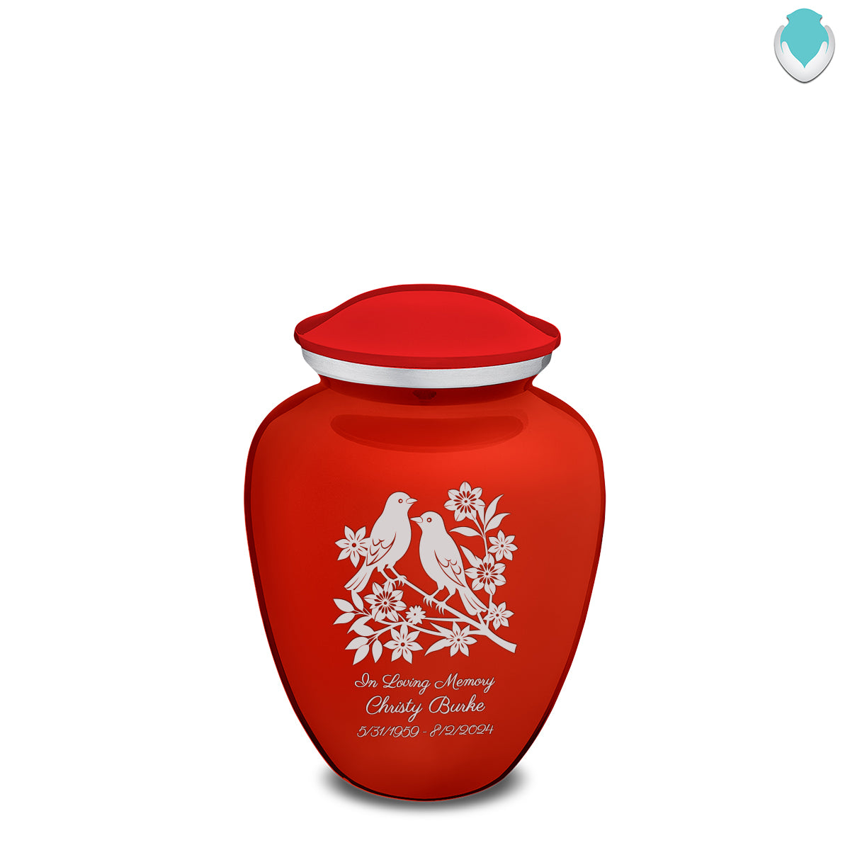 Medium Embrace Bright Red Songbirds Cremation Urn