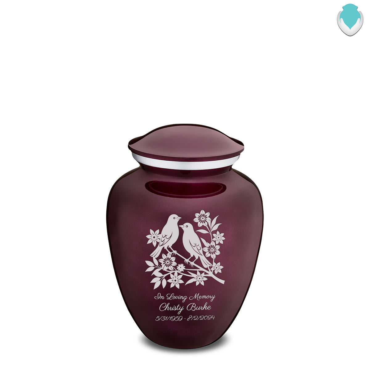 Medium Embrace Cherry Purple Songbirds Cremation Urn