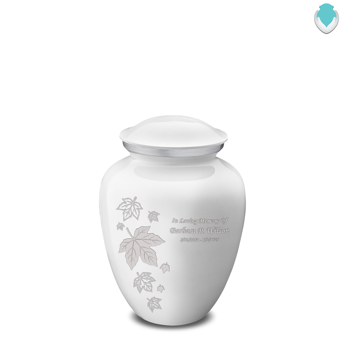 Medium Embrace White Falling Leaves Cremation Urn