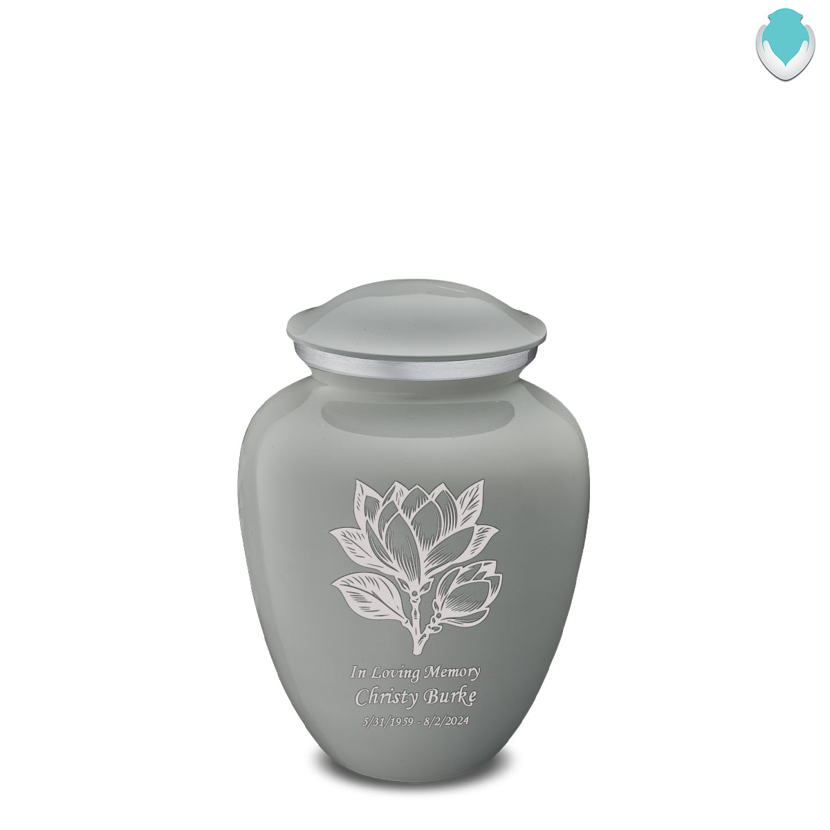 Medium Embrace Slate Grey Magnolia Flower Cremation Urn