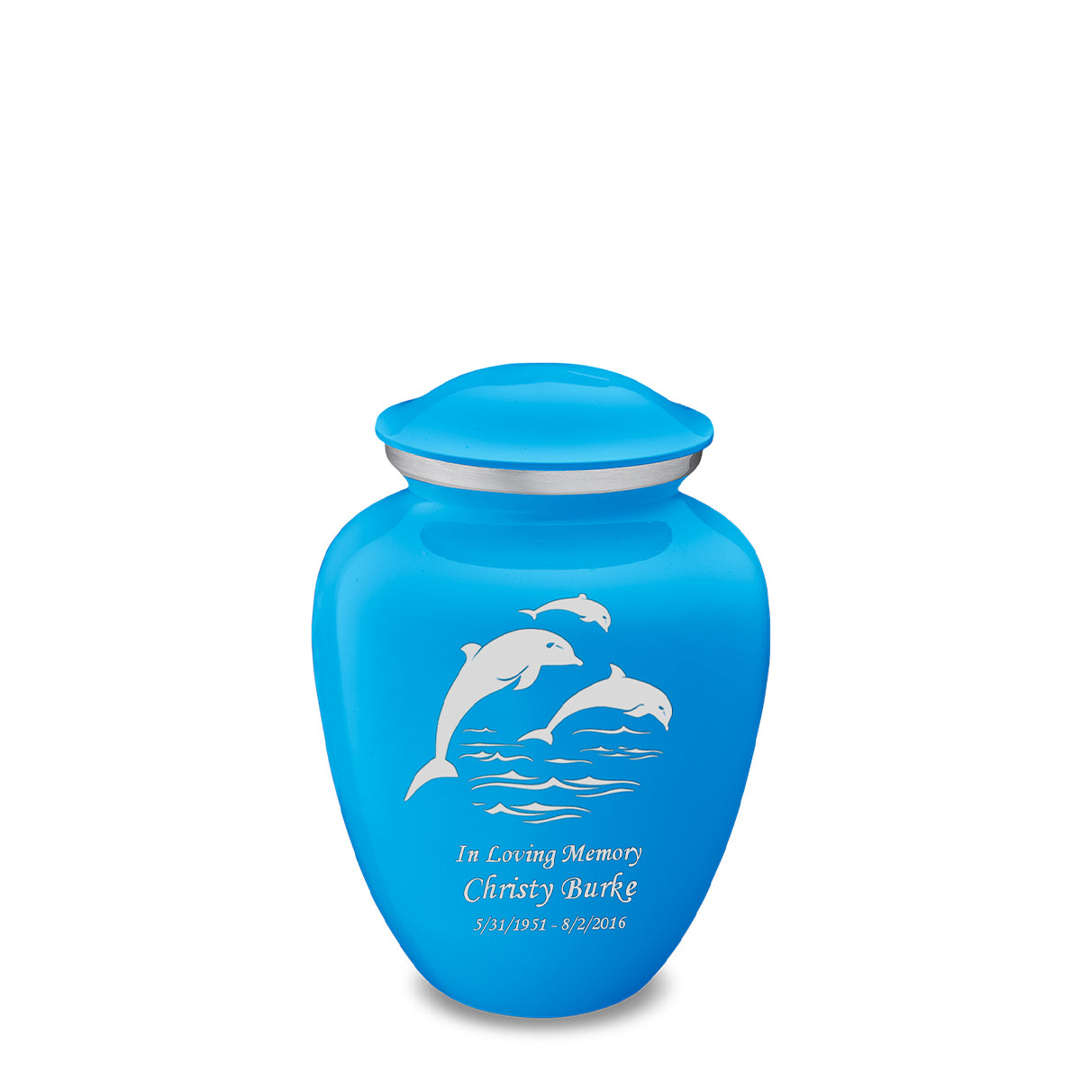 Medium Embrace Racing Blue Dolphin Cremation Urn