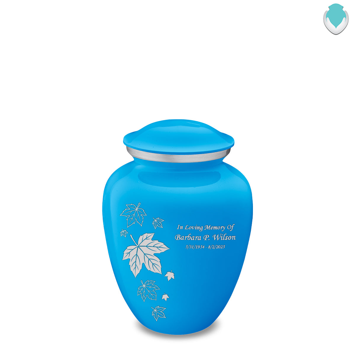 Medium Embrace Racing Blue Falling Leaves Cremation Urn