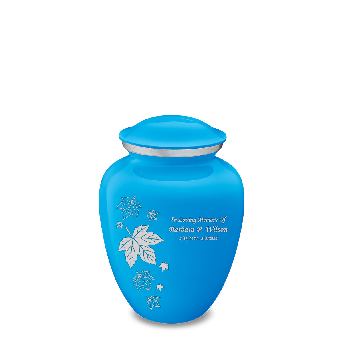 Medium Embrace Racing Blue Falling Leaves Cremation Urn