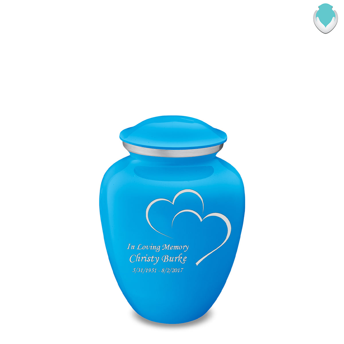 Medium Embrace Racing Blue Hearts Cremation Urn