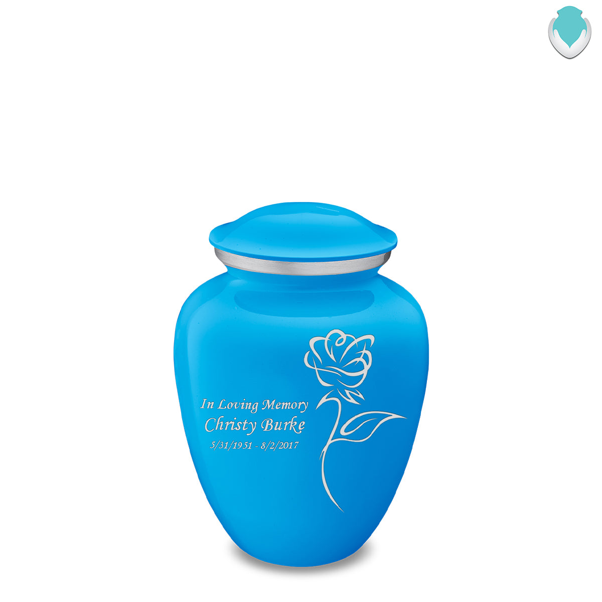 Medium Embrace Racing Blue Roses Cremation Urn