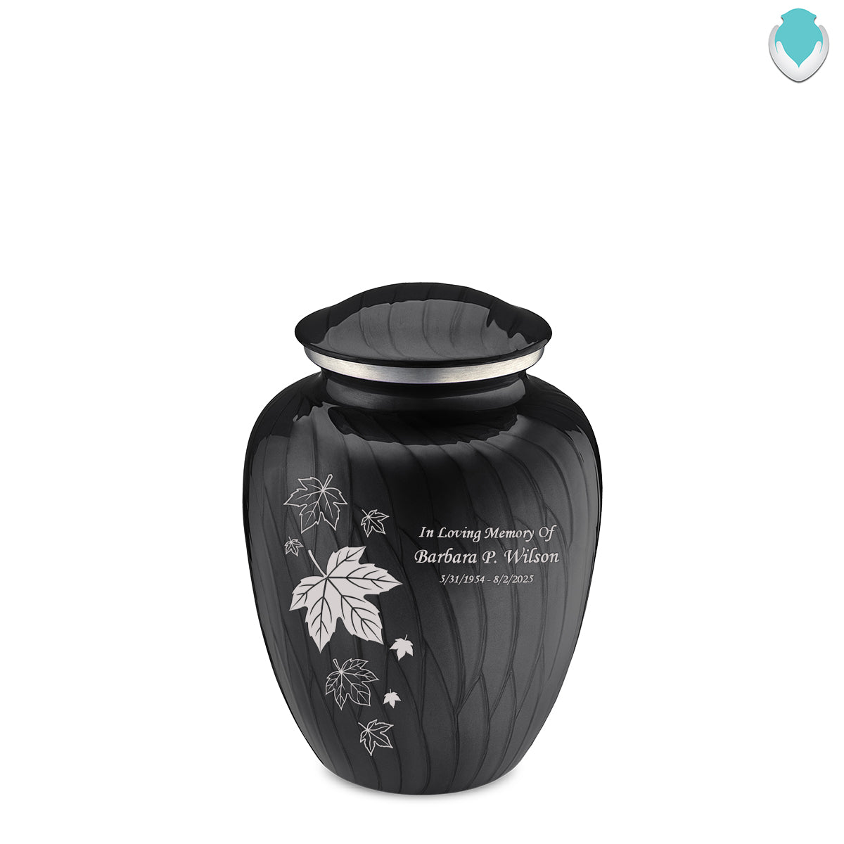Medium Embrace Pearl Black Falling Leaves Cremation Urn