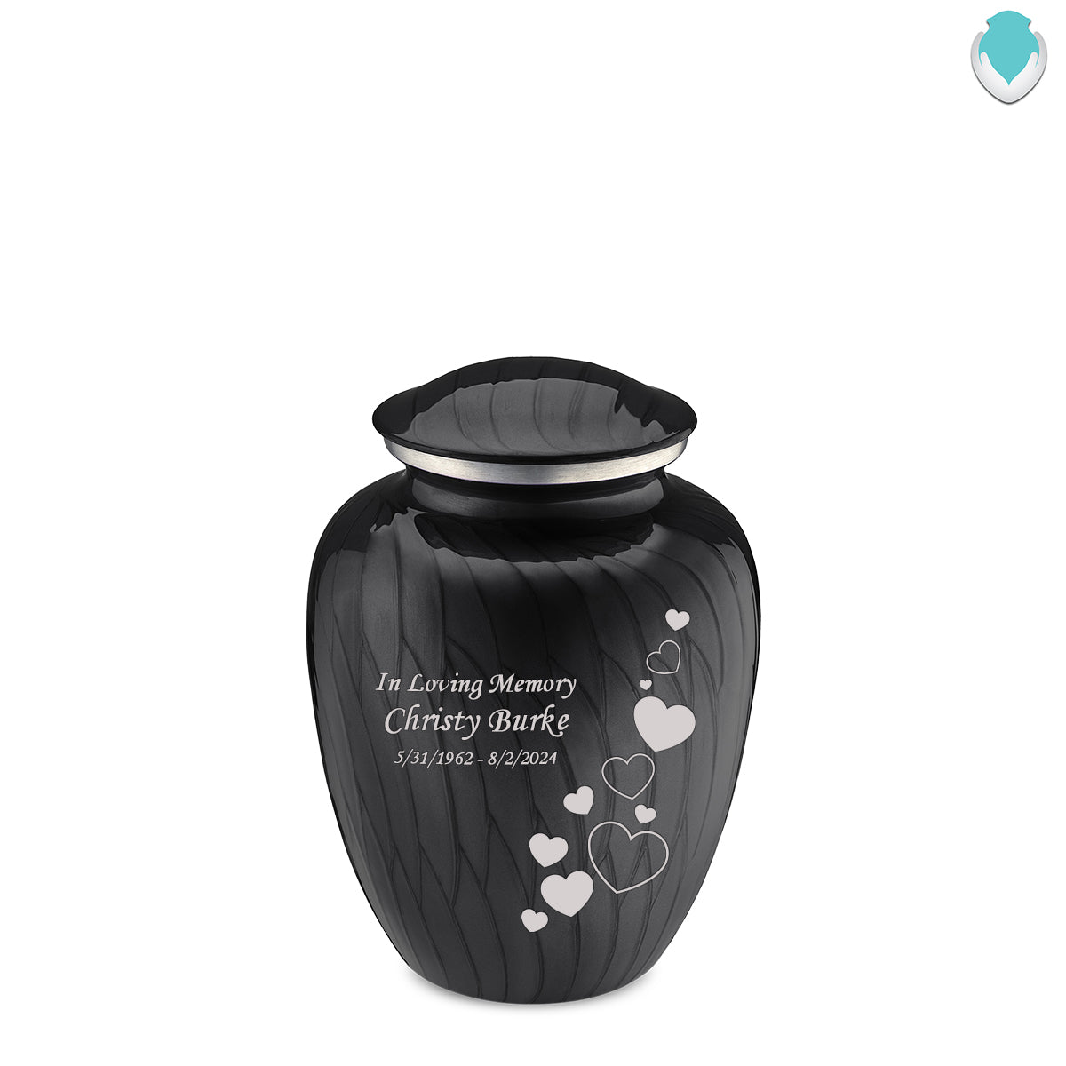 Medium Embrace Pearl Black Floating Heart Cremation Urn