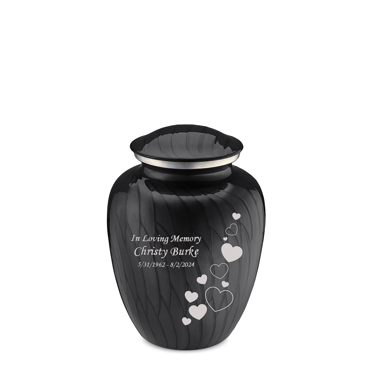 Medium Embrace Pearl Black Floating Heart Cremation Urn