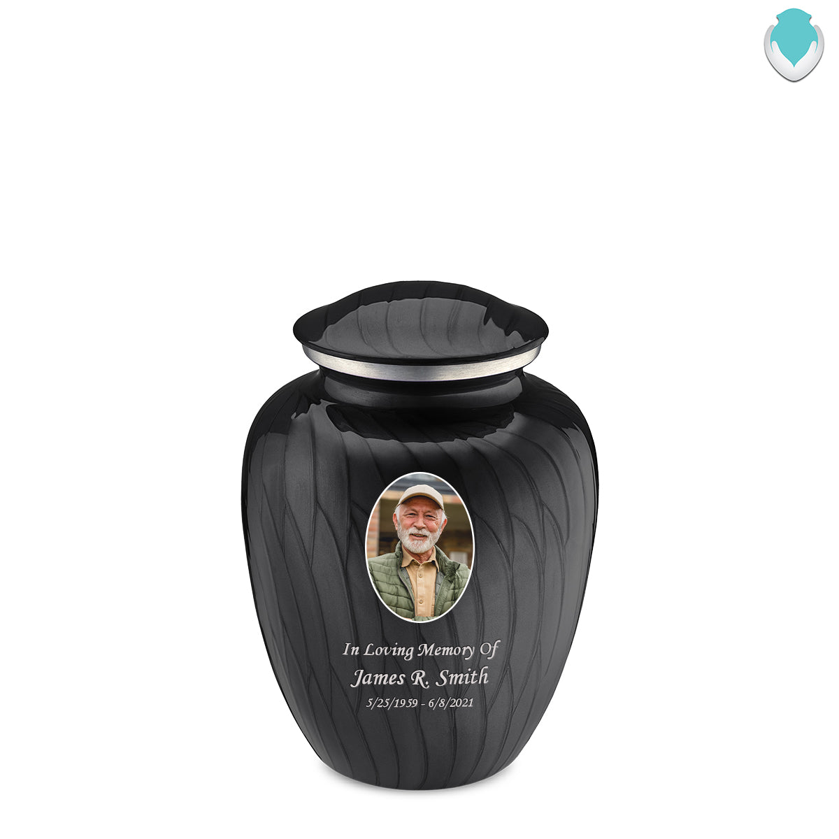 Medium Embrace Pearl Black Portrait Cremation Urn