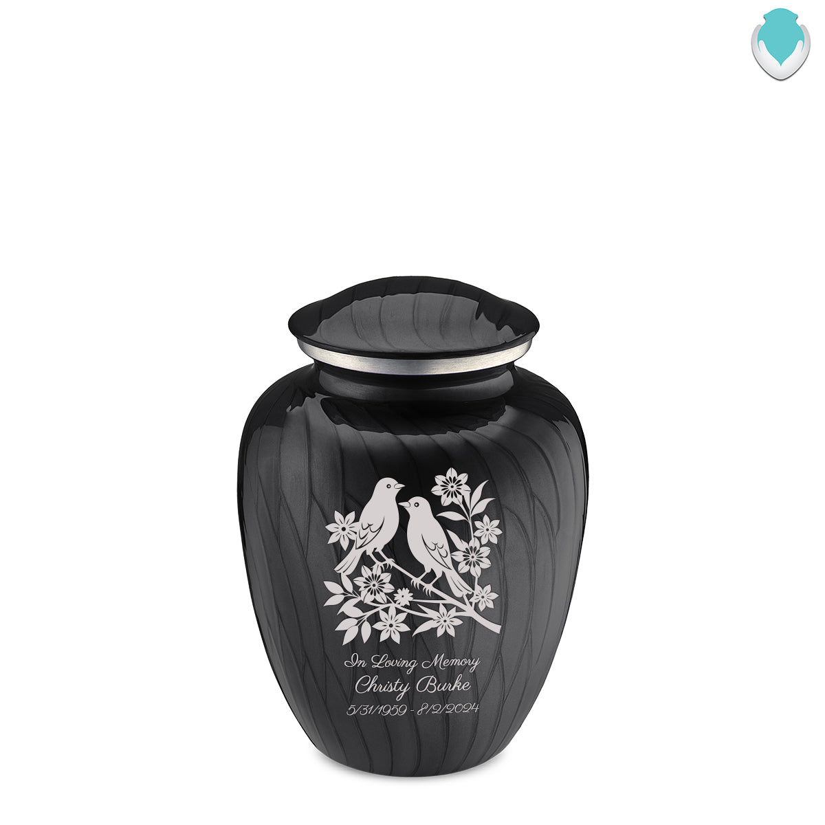 Medium Embrace Pearl Black Songbirds Cremation Urn