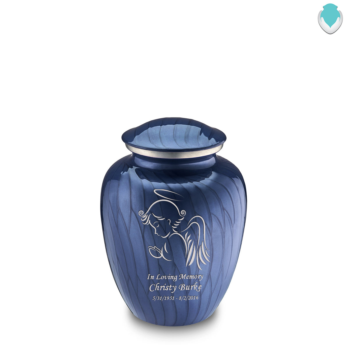 Medium Embrace Pearl Cobalt Blue Angel Cremation Urn