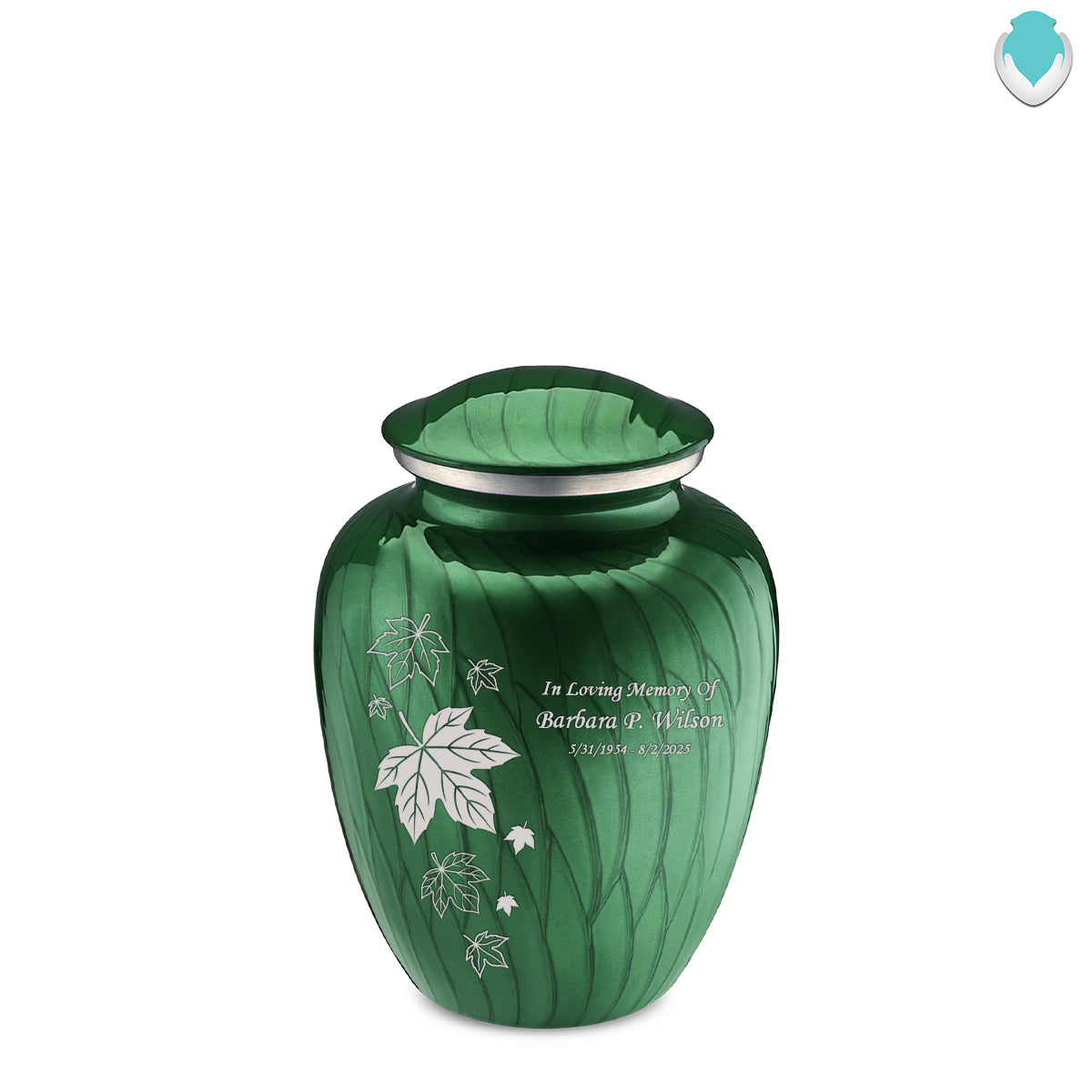 Medium Embrace Pearl Green Falling Leaves Cremation Urn