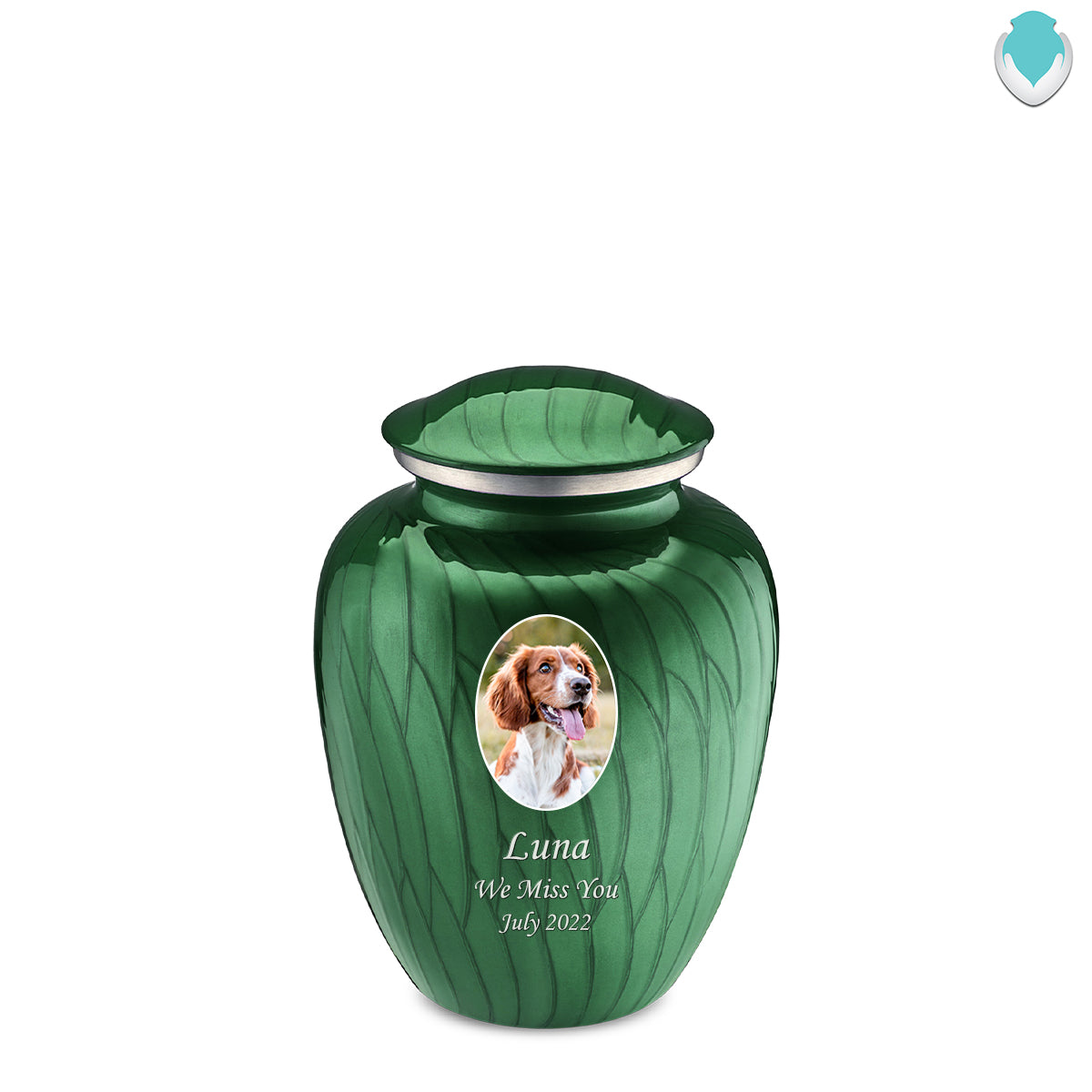 Medium Pet Embrace Pearl Green Portrait Cremation Urn