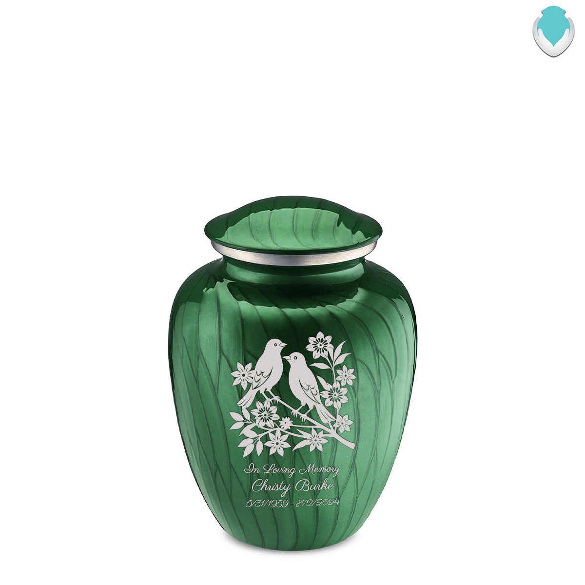 Medium Embrace Pearl Green Songbirds Cremation Urn