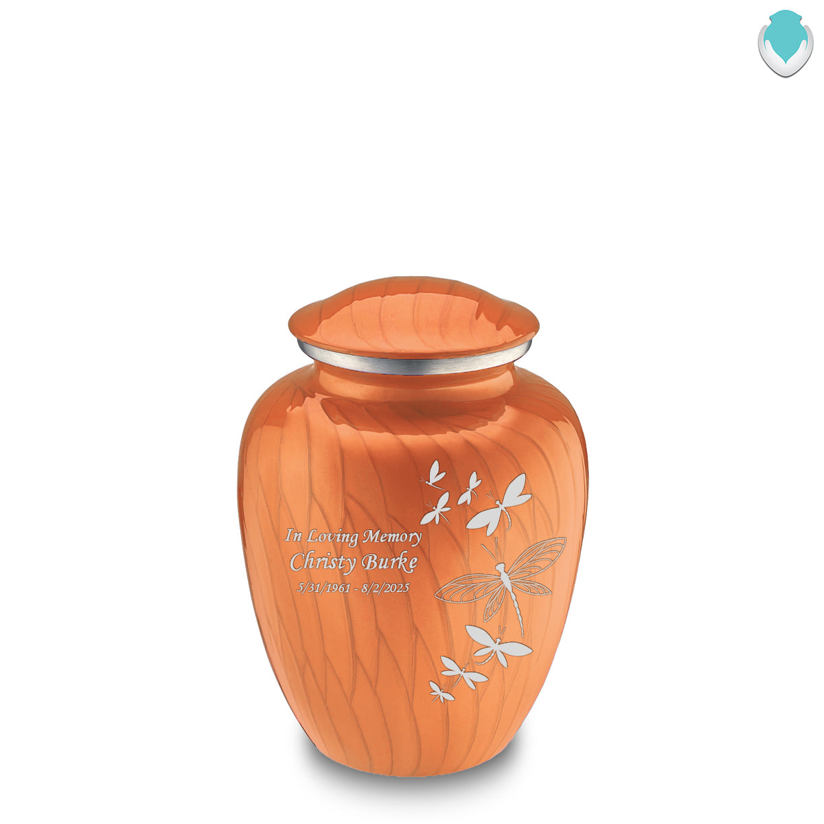 Medium Embrace Pearl Orange Dragonflies Cremation Urn