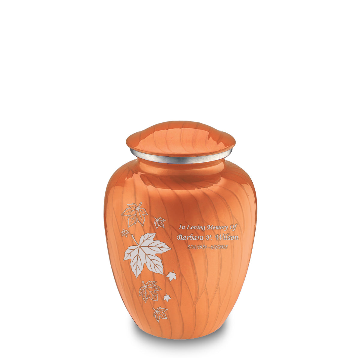 Medium Embrace Pearl Orange Falling Leaves Cremation Urn