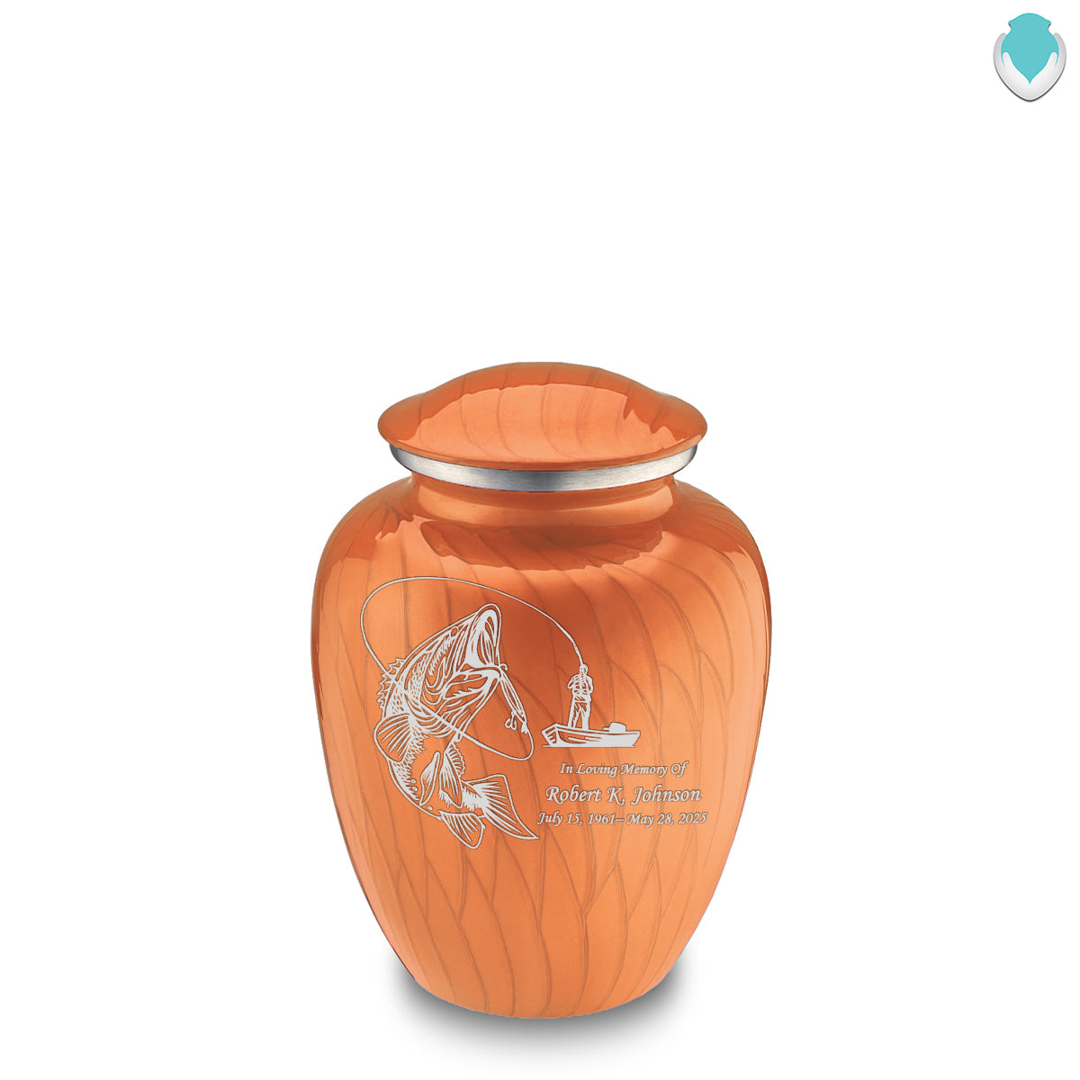 Medium Embrace Pearl Orange Fishing Cremation Urn