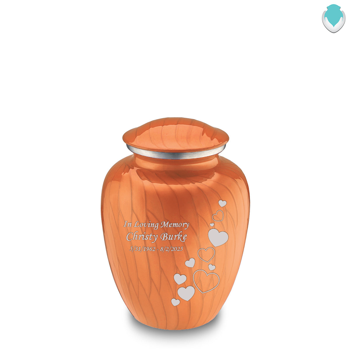Medium Embrace Pearl Orange Floating Heart Cremation Urn